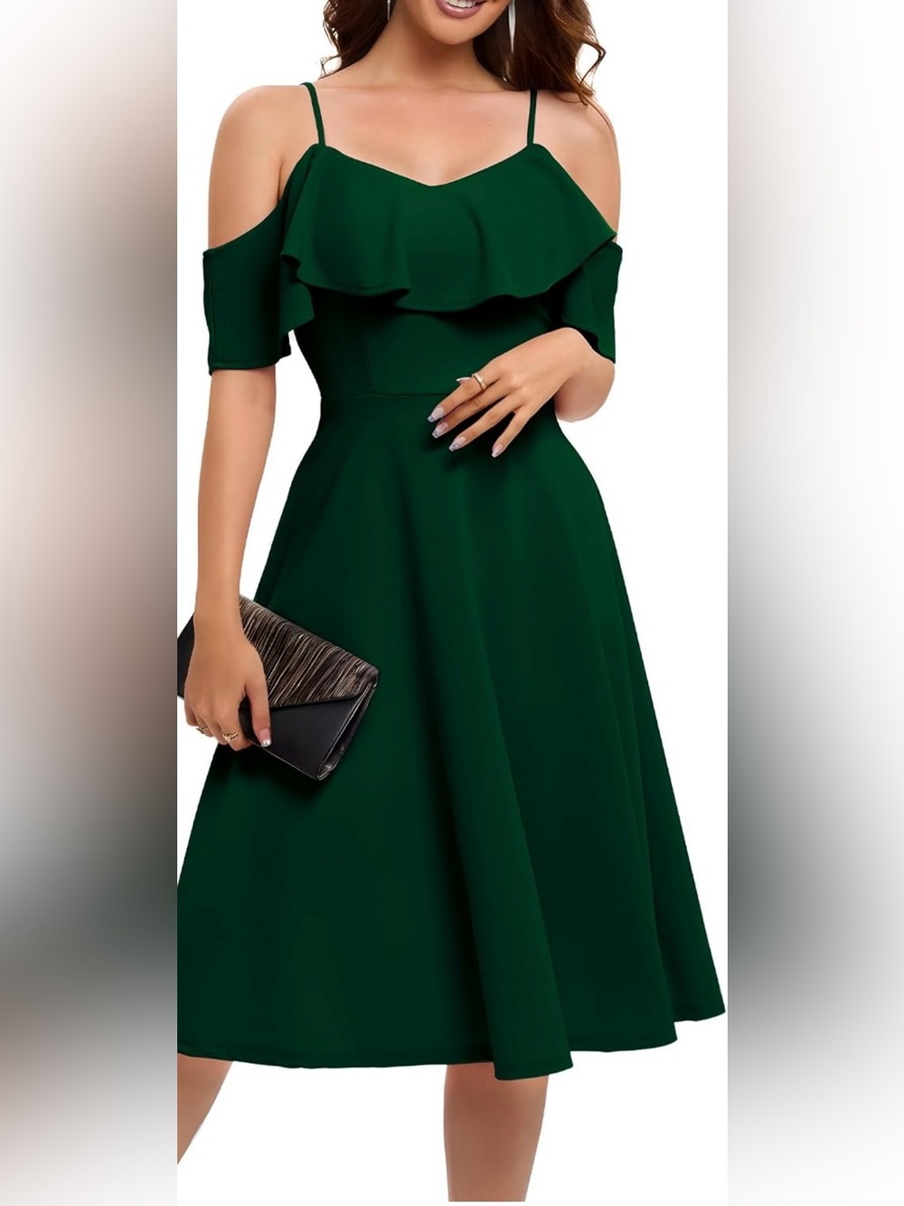 Bbonlinedress Green Off-the-Shoulder Ruffle Cocktail Midi Dress